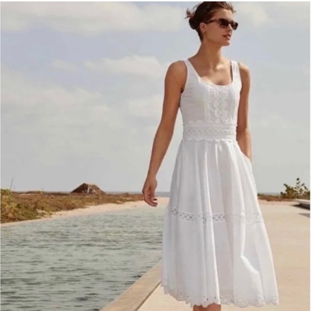 J. Crew Organic Cotton Eyelet Trim Midi Dress